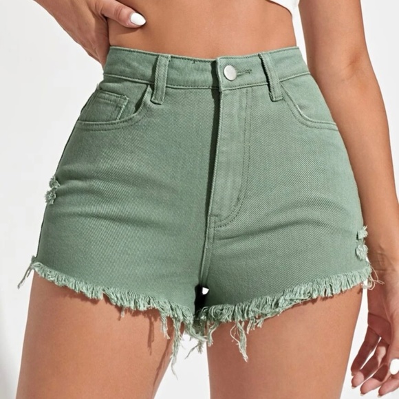 Distressed Green Boho Shorts Medium Frayed NWT in package casual vacation - Picture 9 of 10